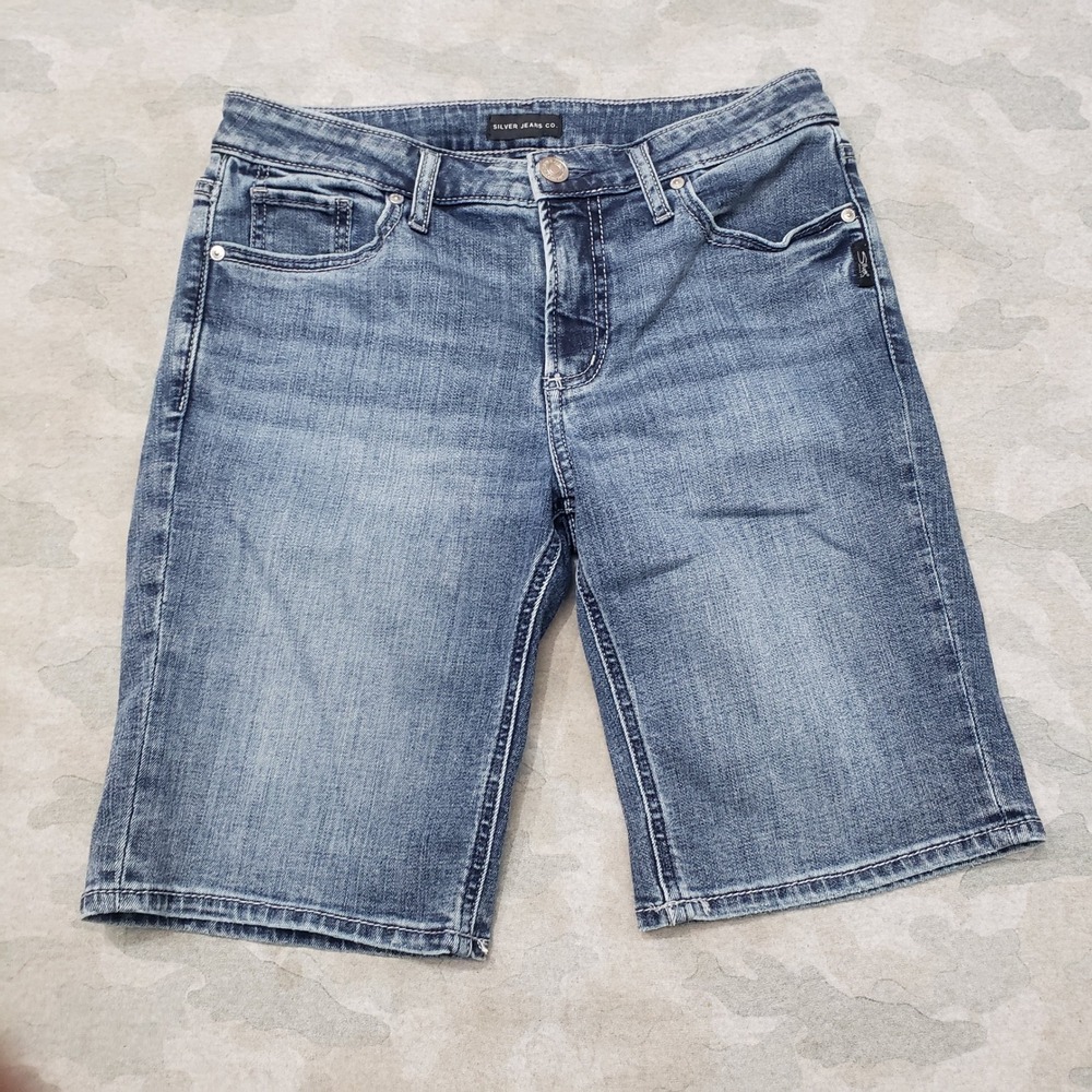 Silver Jeans Elyse Bermuda Shorts Womens 28 Blue Stretch Mid Rise Denim Med Wash
